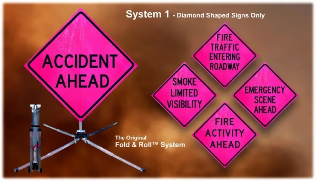Dicke Fold & Roll Complete Emergency Sign System - Fluorescent Pink