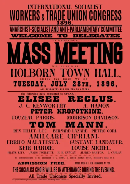 Poster - Mass Meeting Holborn Town Hall