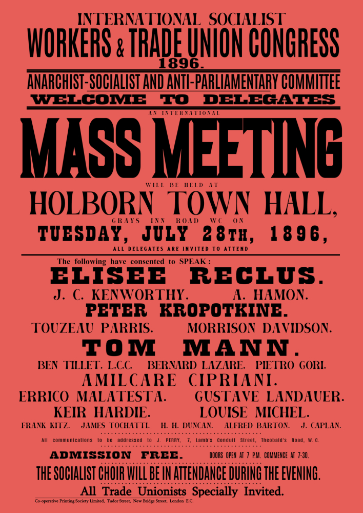 Poster - Mass Meeting Holborn Town Hall