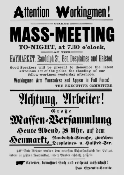Poster - Attention Workingmen! Chicago Haymarket Mass Meeting 1886